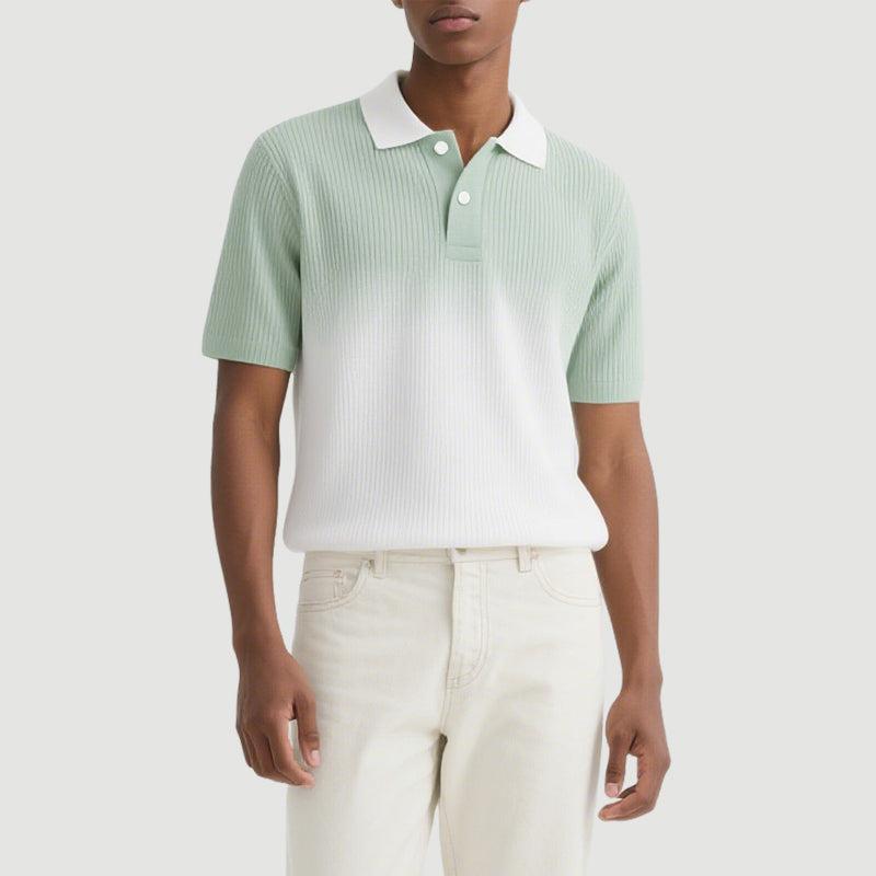 Summer Men's Casual Polo Shirt Fashion Texture Striped Knitted Polo Shirt