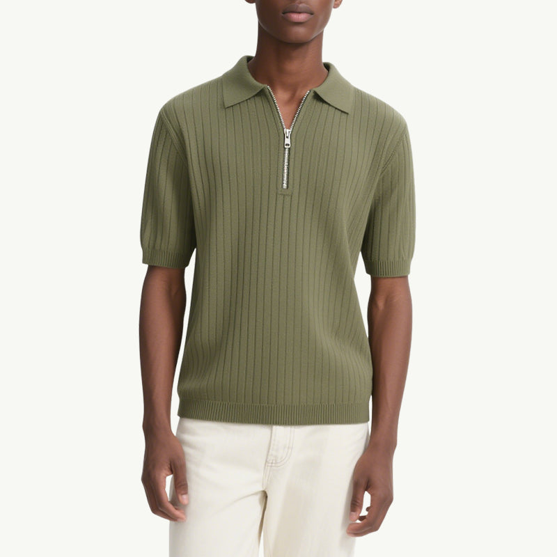 Men's Zipper Polo Shirts Short Sleeve Polo T-shirts Fashion Casual Golf Shirts