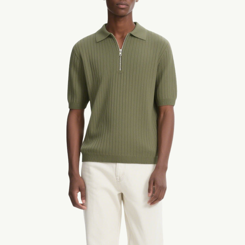 Men's Zipper Polo Shirts Short Sleeve Polo T-shirts Fashion Casual Golf Shirts