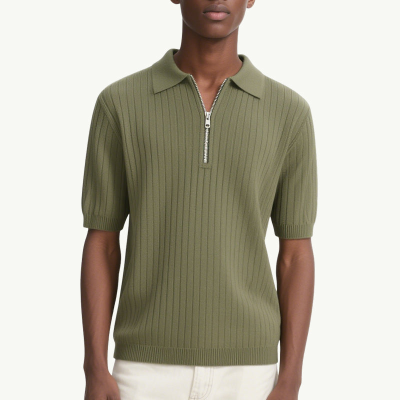 Men's Zipper Polo Shirts Short Sleeve Polo T-shirts Fashion Casual Golf Shirts