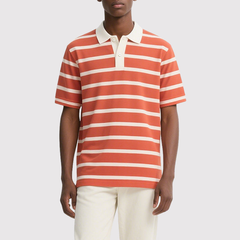 Lapel Collar Polo Shirt Striped Golf Polo Men Short Sleeve Polo Shirt