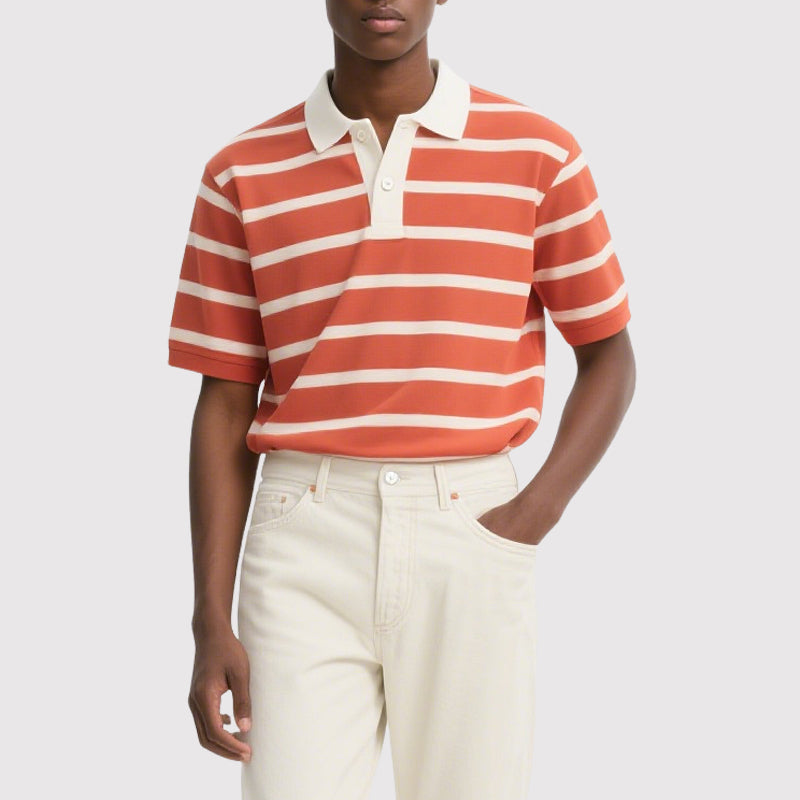 Lapel Collar Polo Shirt Striped Golf Polo Men Short Sleeve Polo Shirt