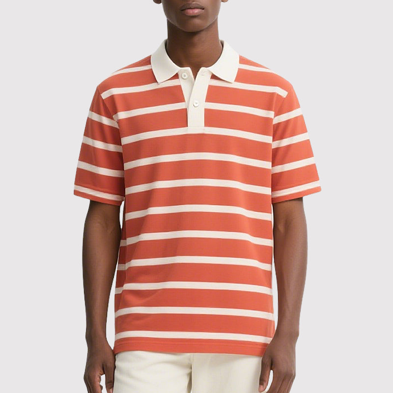 Lapel Collar Polo Shirt Striped Golf Polo Men Short Sleeve Polo Shirt