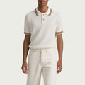 Short Sleeves Button Contrast Stripes Men Knit Polo Shirt