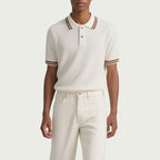 Short Sleeves Button Contrast Stripes Men Knit Polo Shirt