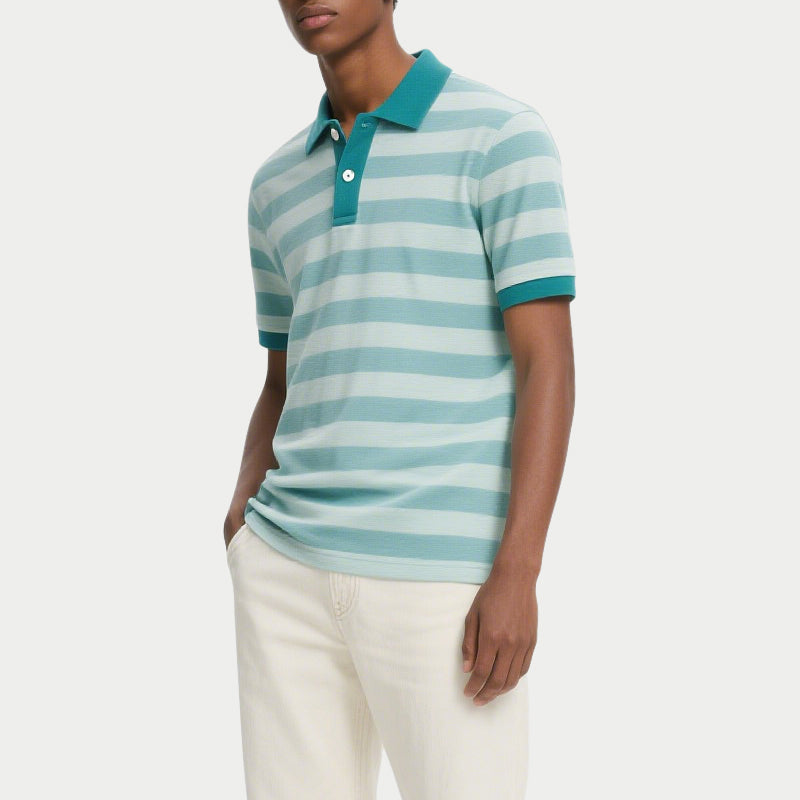Men Casual Stripes Breathable Summer Short Sleeve Polo Shirts