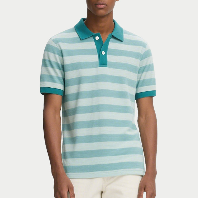 Men Casual Stripes Breathable Summer Short Sleeve Polo Shirts