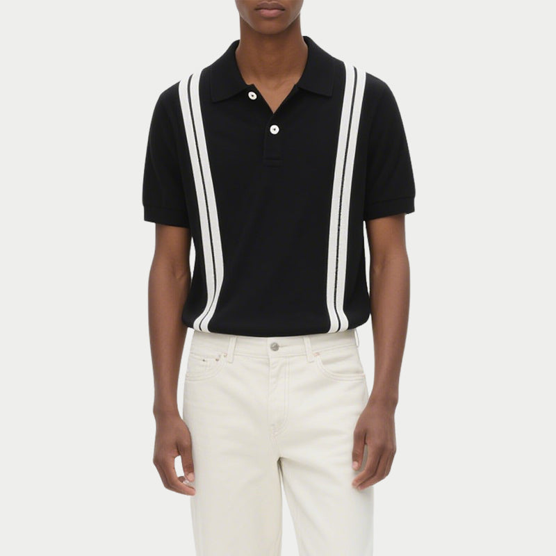 Men's Striped Casual Short Sleeved Slim Knit Polo Shirt
