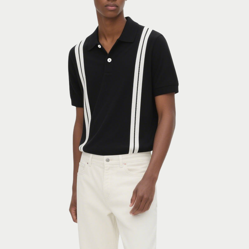 Men's Striped Casual Short Sleeved Slim Knit Polo Shirt