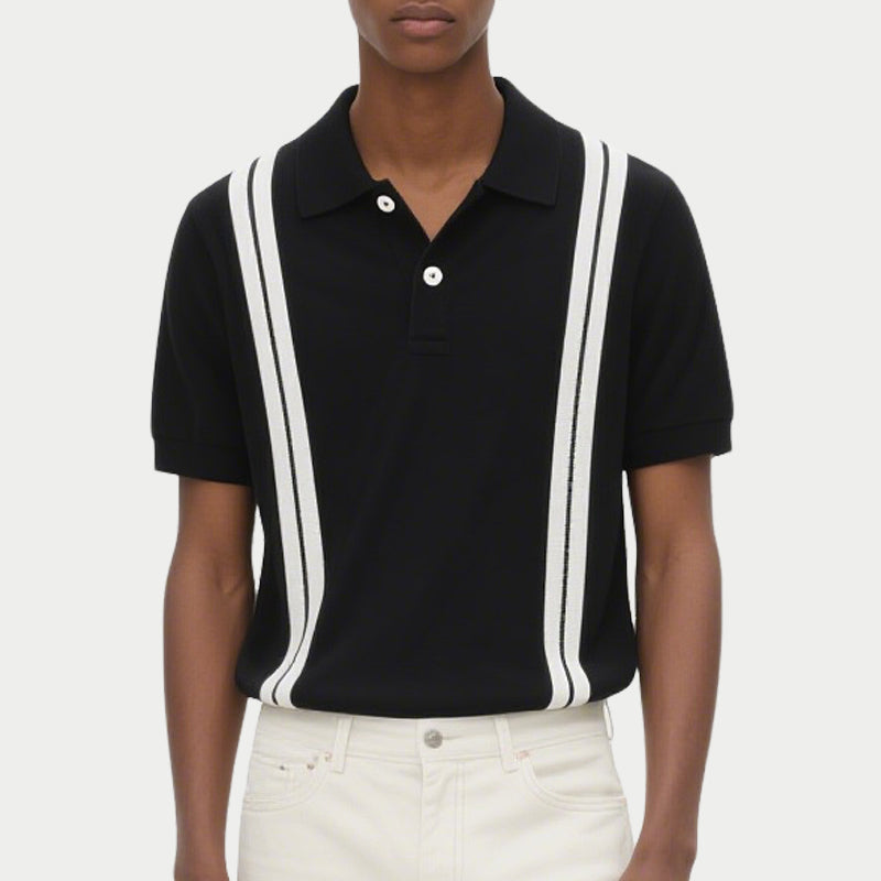 Men's Striped Casual Short Sleeved Slim Knit Polo Shirt