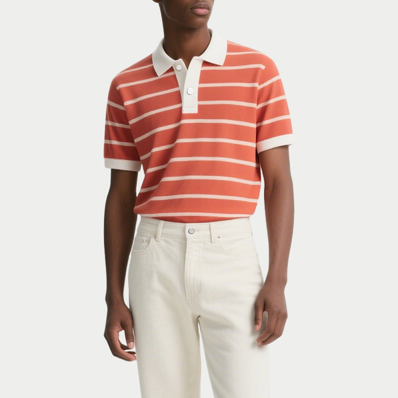 Men's Fashion Polo Striped Short Sleeve T-shirt Business Casual