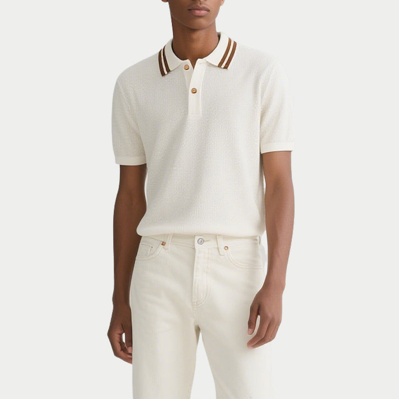 Summer Button Neck Short Sleeve Golf Knit Polo Shirt for Men