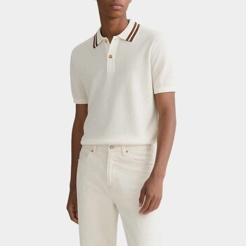 Summer Button Neck Short Sleeve Golf Knit Polo Shirt for Men