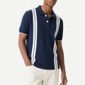 Mens Summer Casual Stripe Shirts Breathable Short Sleeve Polo Shirt