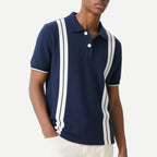 Mens Summer Casual Stripe Shirts Breathable Short Sleeve Polo Shirt