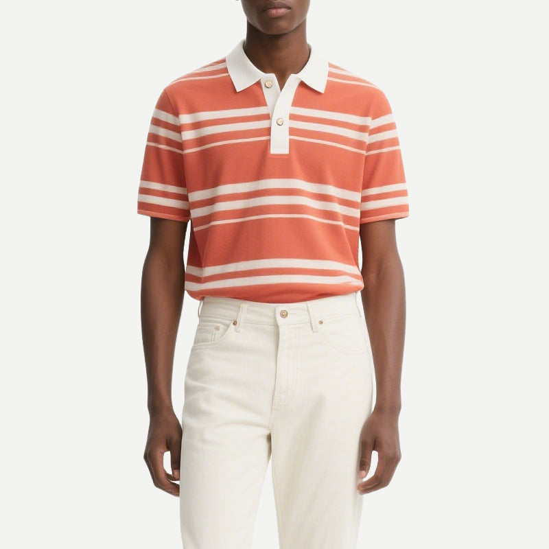 Trend Men's Polo Shirt Casual Breathable Top Short Sleeve Stripe