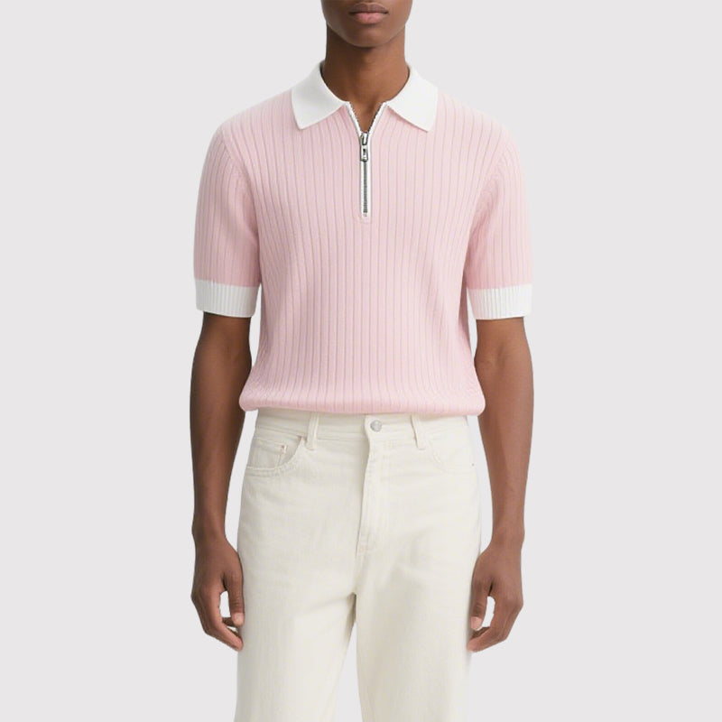 Summer Knitted Half-Zip Polo Shirt for Men