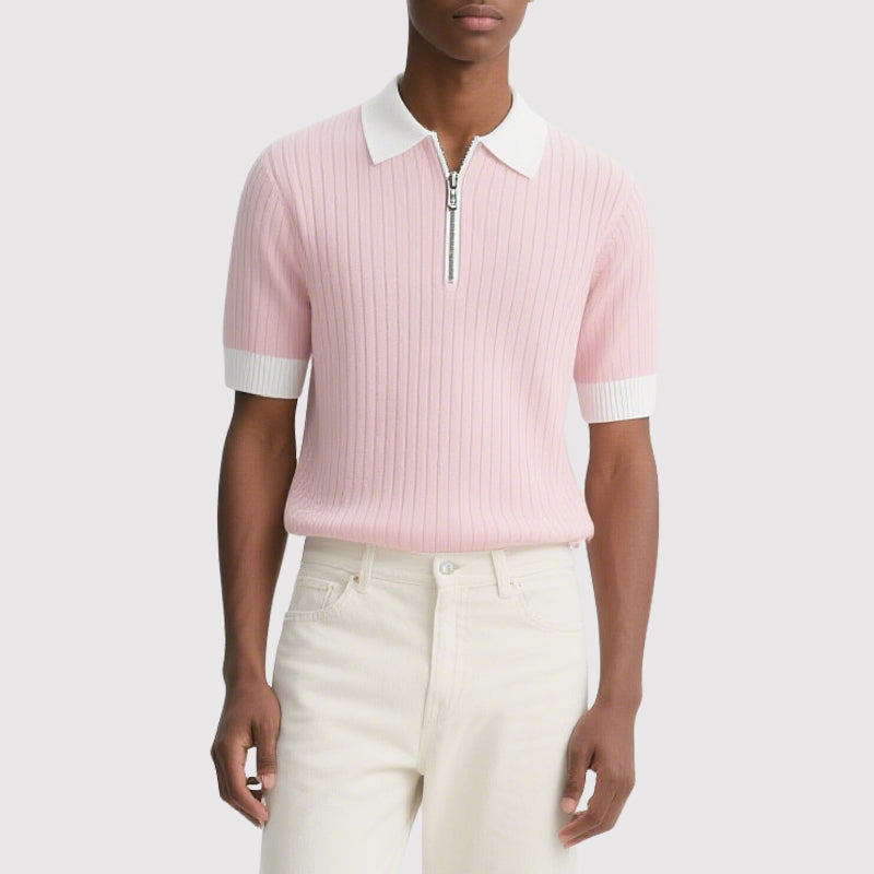 Summer Knitted Half-Zip Polo Shirt for Men