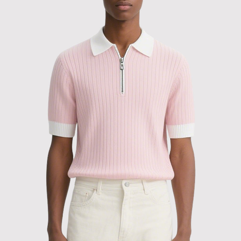 Summer Knitted Half-Zip Polo Shirt for Men