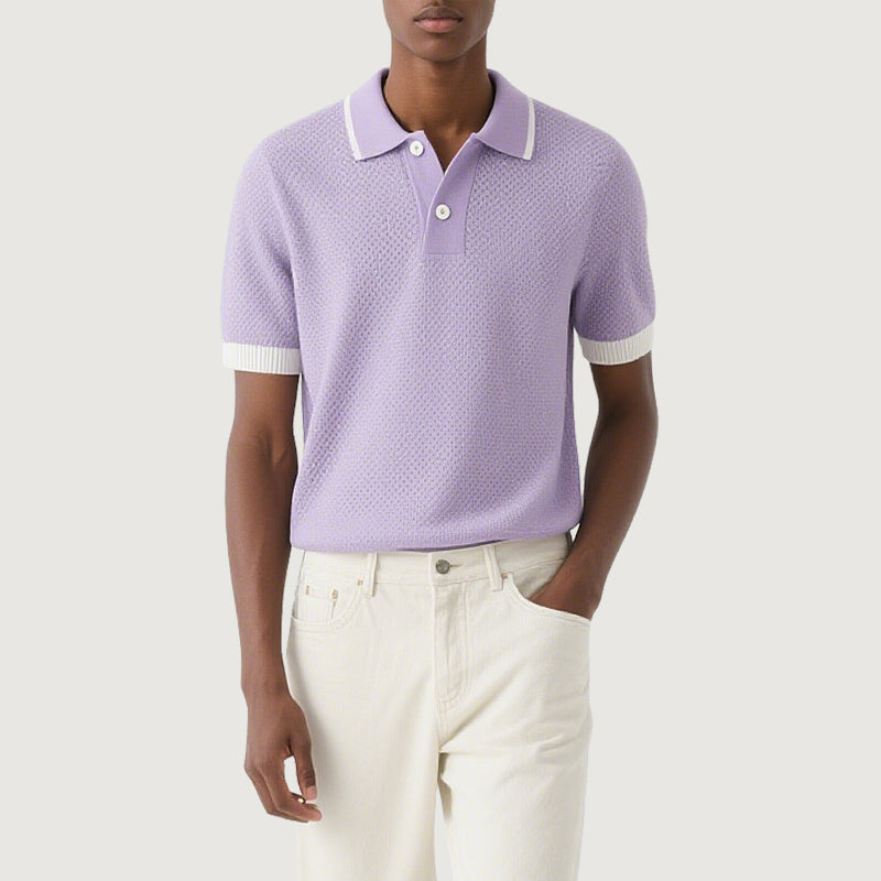 Short Sleeves Button Contrast Men Knit Polo Shirt