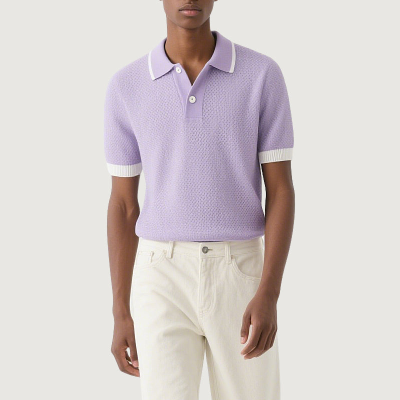 Short Sleeves Button Contrast Men Knit Polo Shirt