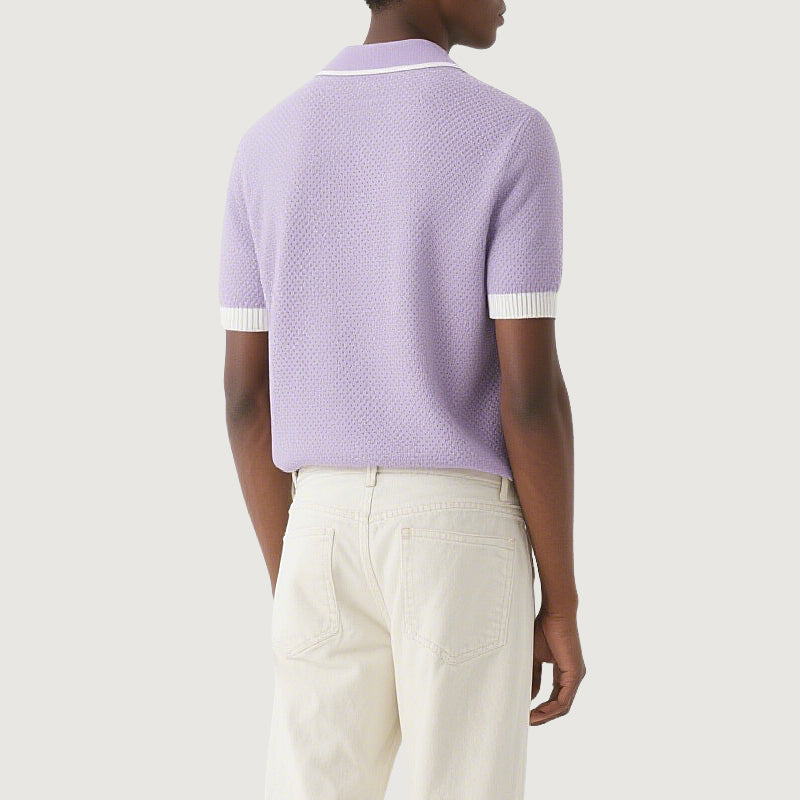 Short Sleeves Button Contrast Men Knit Polo Shirt