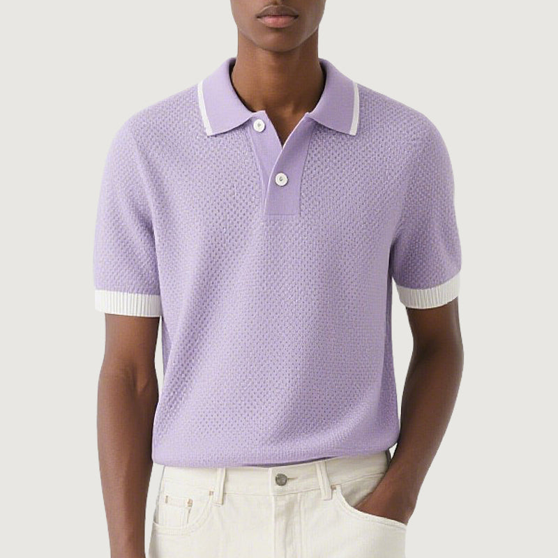 Short Sleeves Button Contrast Men Knit Polo Shirt