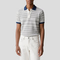 Men Textured Striped Short Sleeve Golf Button Neck Knit Polo Sweater