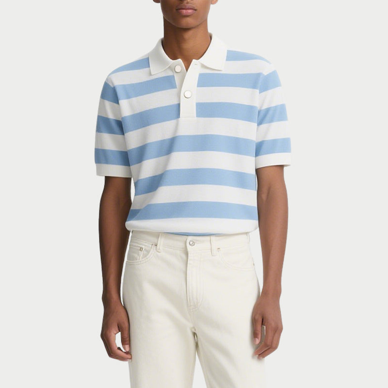 Men's Short Sleeve Casual Striped Polo Shirts Fashion