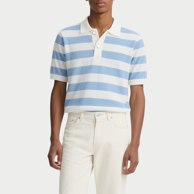 Men's Short Sleeve Casual Striped Polo Shirts Fashion