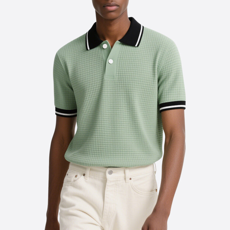Men Summer Short Sleeve Button Contrast Polo Shirt
