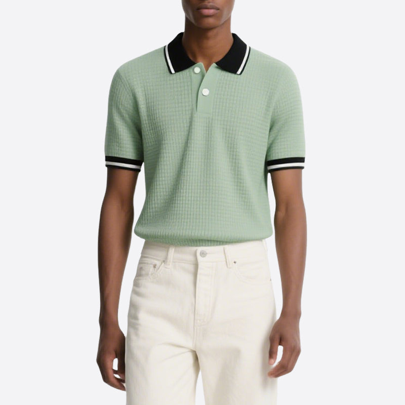 Men Summer Short Sleeve Button Contrast Polo Shirt