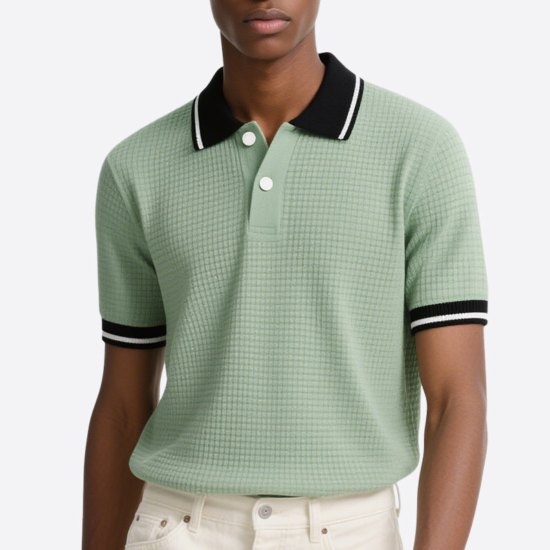 Men Summer Short Sleeve Button Contrast Polo Shirt