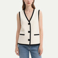 Classic Black and White Contrasting V-Neck Sleeveless Top