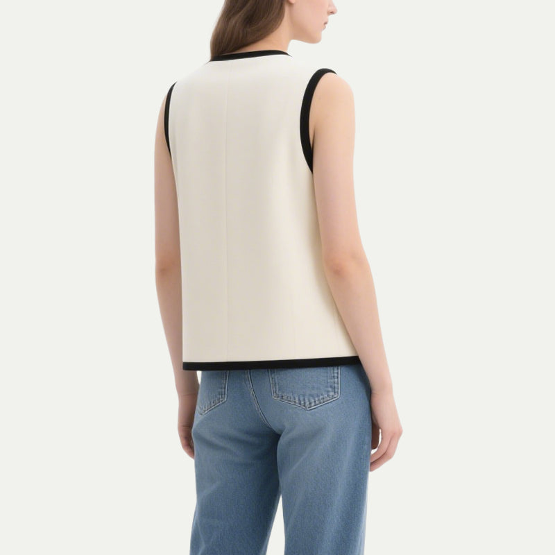 Classic Black and White Contrasting V-Neck Sleeveless Top