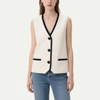 Classic Black and White Contrasting V-Neck Sleeveless Top