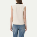 Classic Black and White Contrasting V-Neck Sleeveless Top