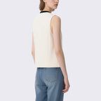 Simple and Capable Off-White Contrasting V-Neck Sleeveless Vest