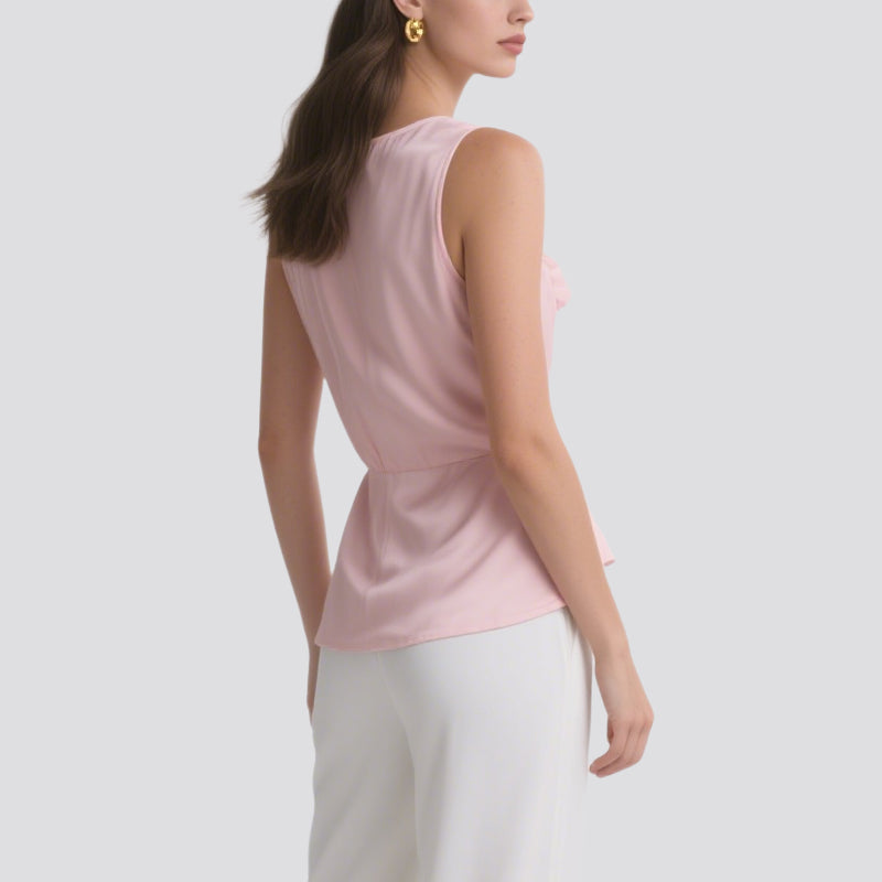 Sweet and Romantic Pink Ruffled V-Neck Sleeveless Top