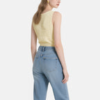 Gentle and Sweet Light Yellow Lace-Up Pleated V-Neck Sleeveless Top
