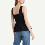 Fashionable and Sexy Black Cross-Strap V-Neck Ruffled Top