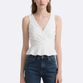 Elegant Lady Cross-Pleated V-Neck Ruffled Top