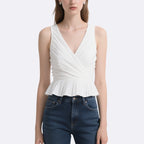 Elegant Lady Cross-Pleated V-Neck Ruffled Top
