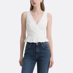 Elegant Lady Cross-Pleated V-Neck Ruffled Top