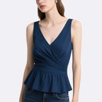 Elegant Lady Cross-Pleated V-Neck Ruffled Top