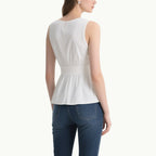 Fresh and Soft White V-Neck Pleated Slim Sleeveless Top