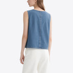 Casual and Versatile Blue Denim V-Neck Sleeveless Cardigan