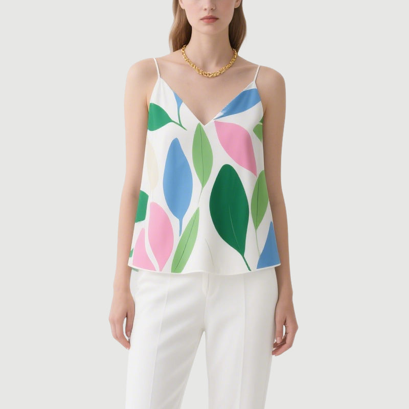 Fresh and Unique Printed V-Neck Suspender Top for Women