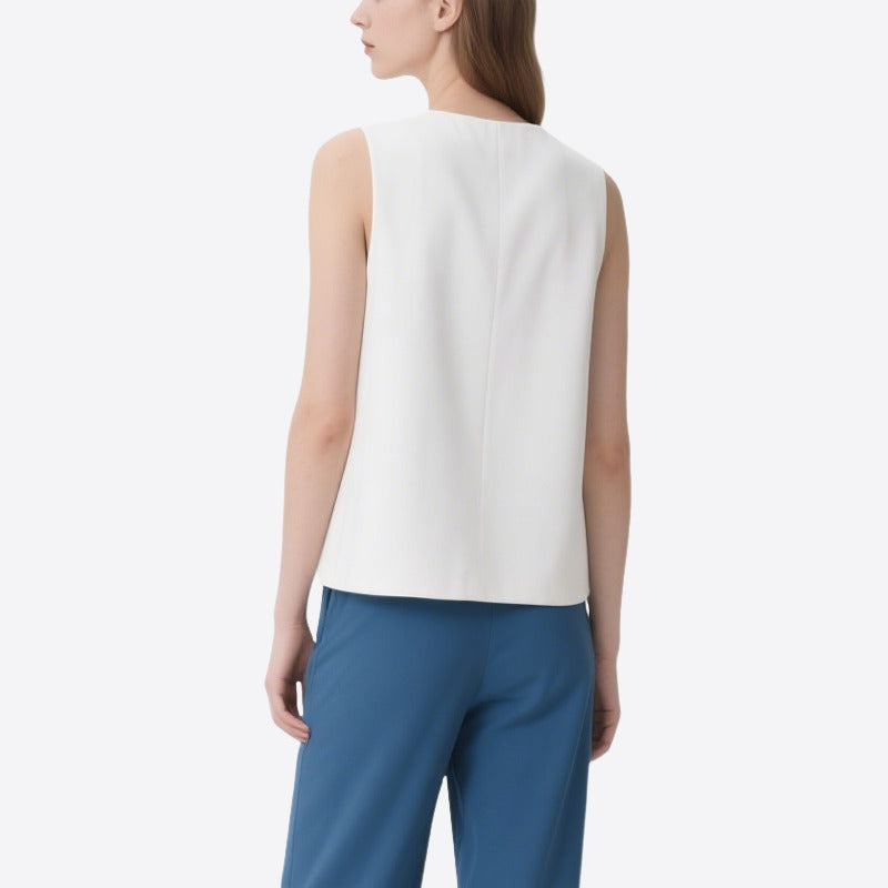 Elegant Temperament White Sequined V-Neck Sleeveless Top
