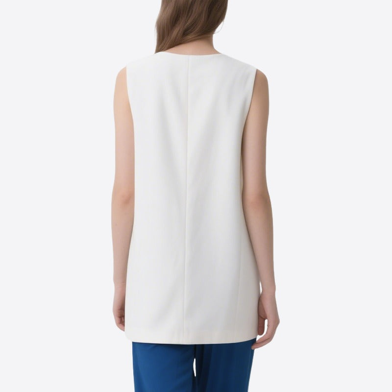 Elegant Temperament White Sequined V-Neck Sleeveless Top